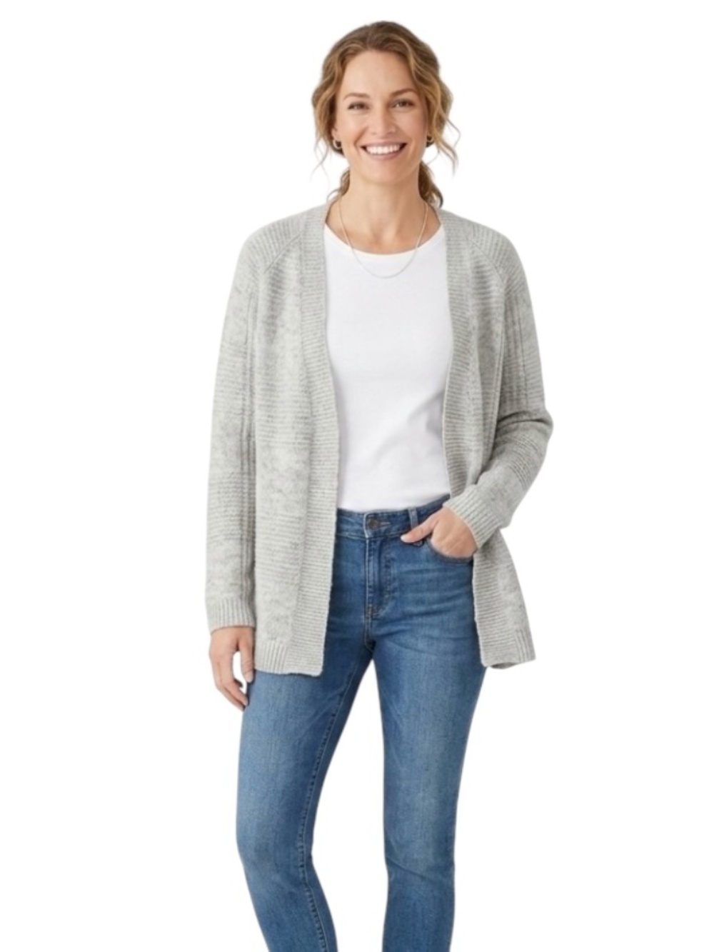 Coldwater Creek Open Front Cardigan Sz L Gray Angora Blend Soft Cozy Luxury Boho